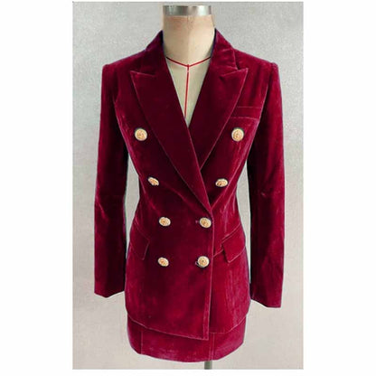 Women formal business suit velvet double-breasted skirt suit
