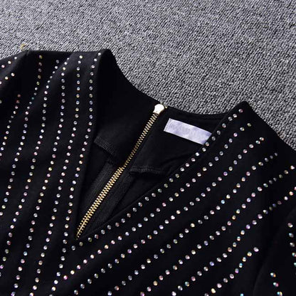 Women Mini Sequin V Neck Long Sleeve Party Dress Heavy industry Body-con Dress
