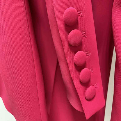 Women Rose Pink Blazer + Flare Trousers Suit Two Piece Pantsuits