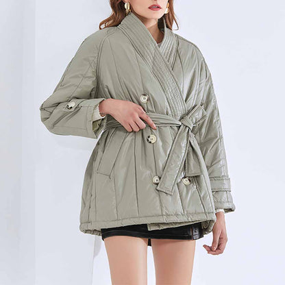 Women's winter down jacket coat lace up outwear casual warm coat