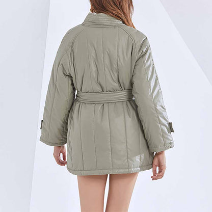 Women's winter down jacket coat lace up outwear casual warm coat