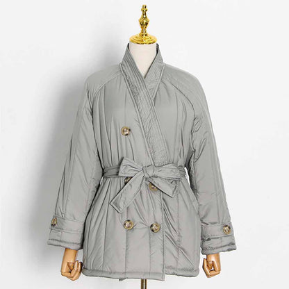 Women's winter down jacket coat lace up outwear casual warm coat