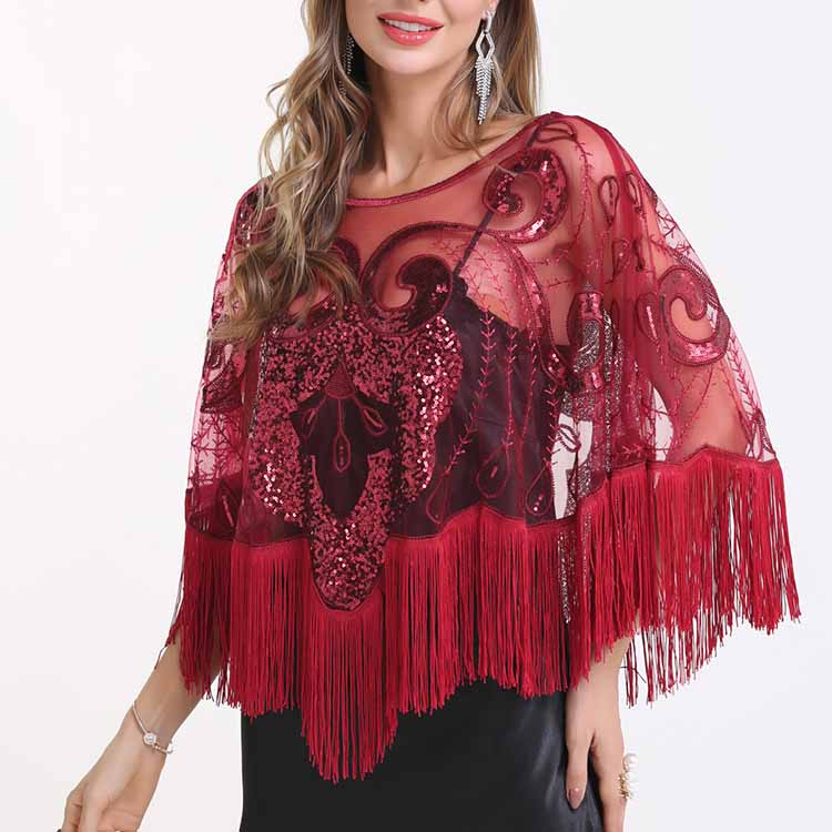Sequin Beaded Shawl Wraps Fringed Evening Cape Scarf for Wedding