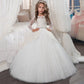 Lace Embroidery Sheer Long Sleeves Kids Trailing Gowns Flow Dress