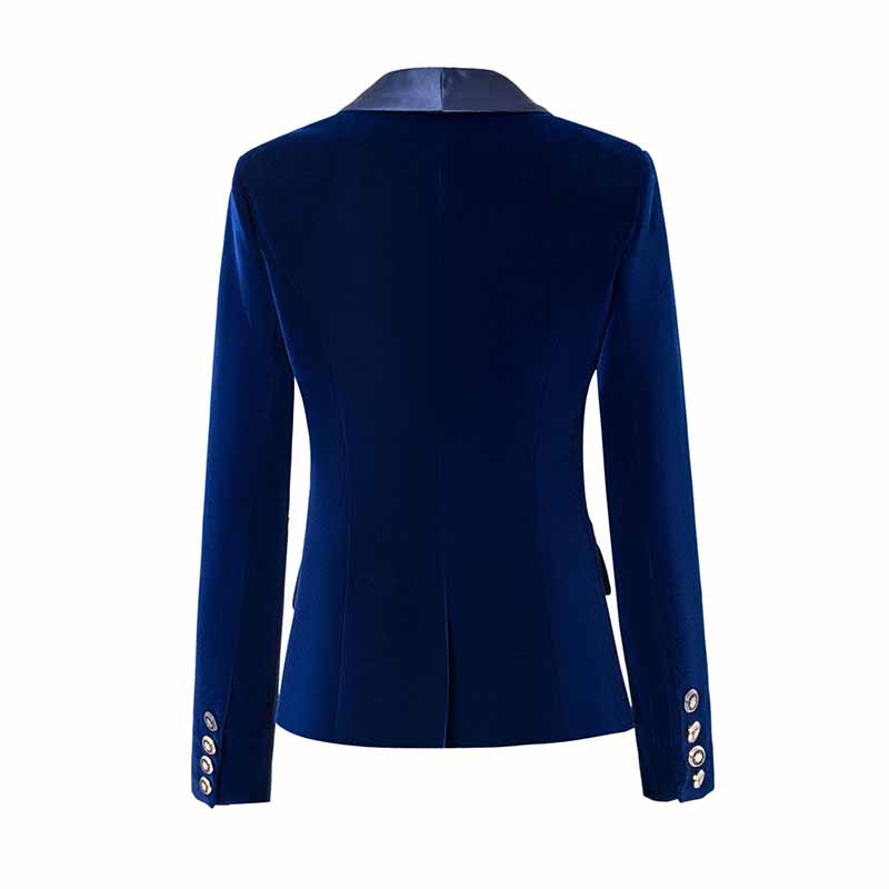 Women velvet wedding blazer long sleeve doule breasted V-neck jacket