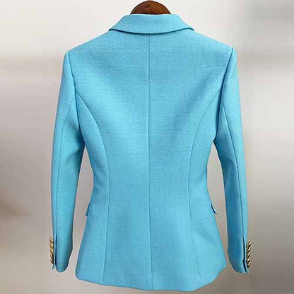 Women's Sky Blue Golden Lion Buttons Fitted Blazer Jacket