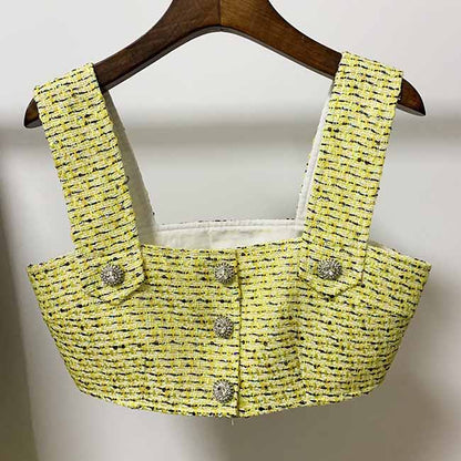 Womens Yellow Three Piece Suit + Short Skirt Formal Set