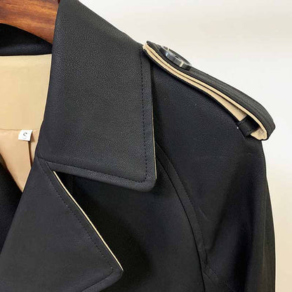 Women's Khaki & Black Trench Coats Double Breasted Outwear Coat With Belt