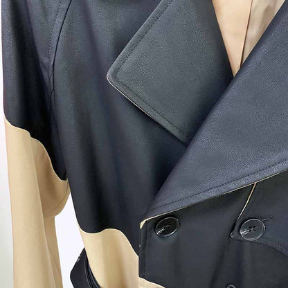 Women's Khaki & Black Trench Coats Double Breasted Outwear Coat With Belt
