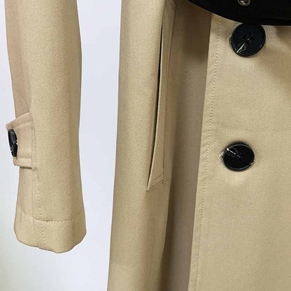 Women's Khaki & Black Trench Coats Double Breasted Outwear Coat With Belt