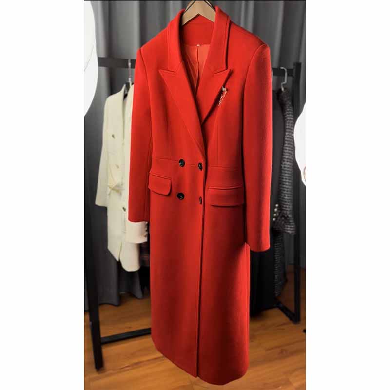 Women winter coat red wool blend double breasted Coat