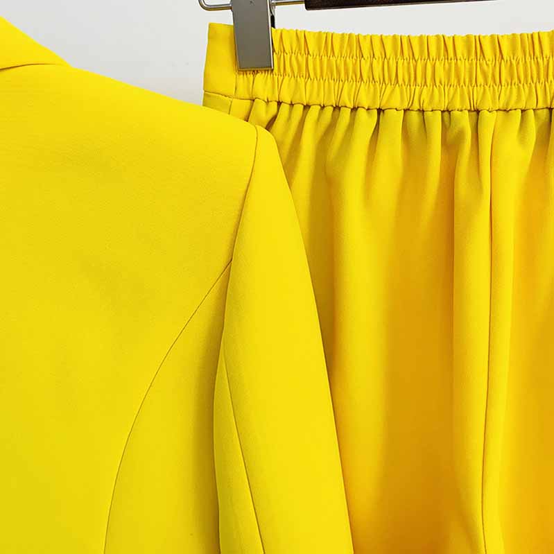 Womens Yellow Pantsuits Blazer + High Waist Nine-Point Suit Pants
