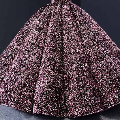 Ball Gown Sleeveless Off-the-Shoulder Court Train Sequin Metallic Dresses With Tail