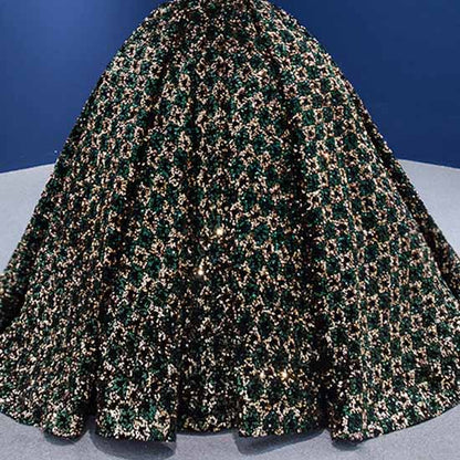 Ball Gown Sleeveless Off-the-Shoulder Court Train Sequin Metallic Dresses With Tail