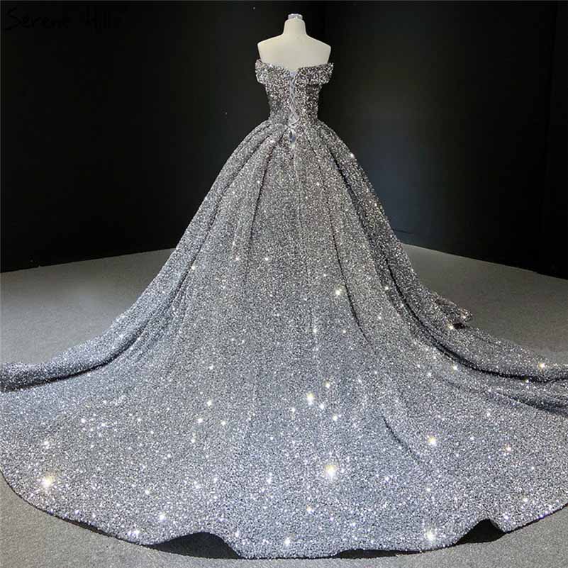 Ball Gown Sleeveless Off-the-Shoulder Court Train Sequin Metallic Dresses With Tail