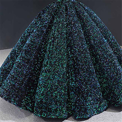 Ball Gown Sleeveless Off-the-Shoulder Court Train Sequin Metallic Dresses With Tail