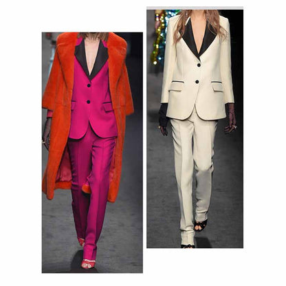Women Pant Suits 2 Piece Fashion Suits with Blazer Pant Business Suits Color contrast Pantsuits