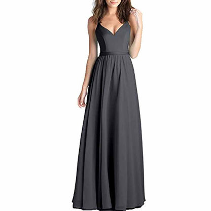Women's V-Neck Pleated Chiffon Bridesmaid Dresses Long Prom Dress Evening Dress