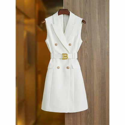 Womens belted sleeveless blazer mini dress double breasted dress