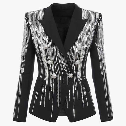 Women's Jewellry Embroidery Silver Lion Buttons Fitted Blazer Jacket Black & Red
