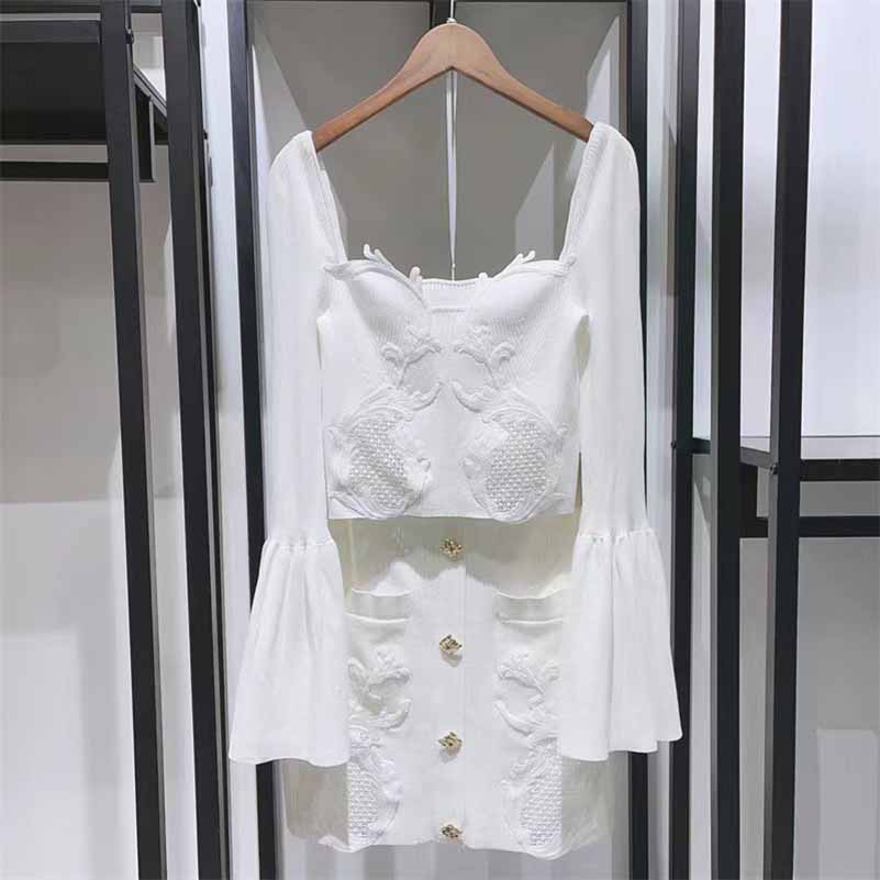 Women 2 Pieces Skirt Suit Knitted Top + Mid-High Rise Mini Skirt Suit