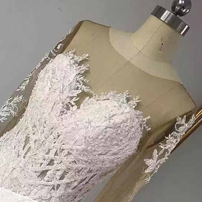 Trumpet/Mermaid Long Sleeves Sweetheart Sweep/Brush Train Applique Tulle Wedding Dresses