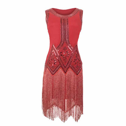 Vintage Christmas Party Fringe Dress Sexy Sequin Evening Dress