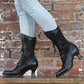 Lace stitched lace up pointed middle heel women's Boots