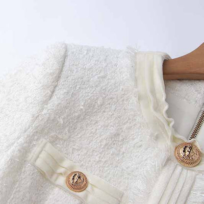 Women Slim Fit Colorblock Patchwork Dress Golden Buttons Mini Formal Dresses