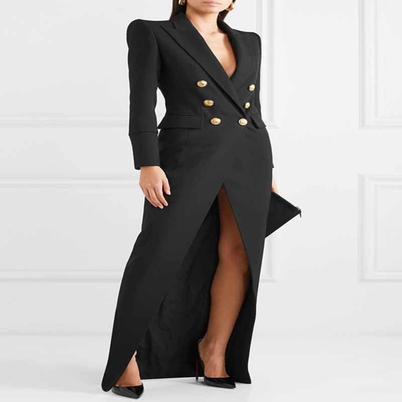Women Deep V Long Sleeve Maxi Dress in Black