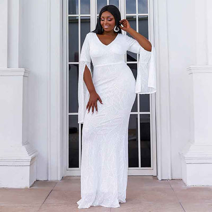 Women's Plus Size Sequin Gowns Long Formal Evening Party Maxi Dress