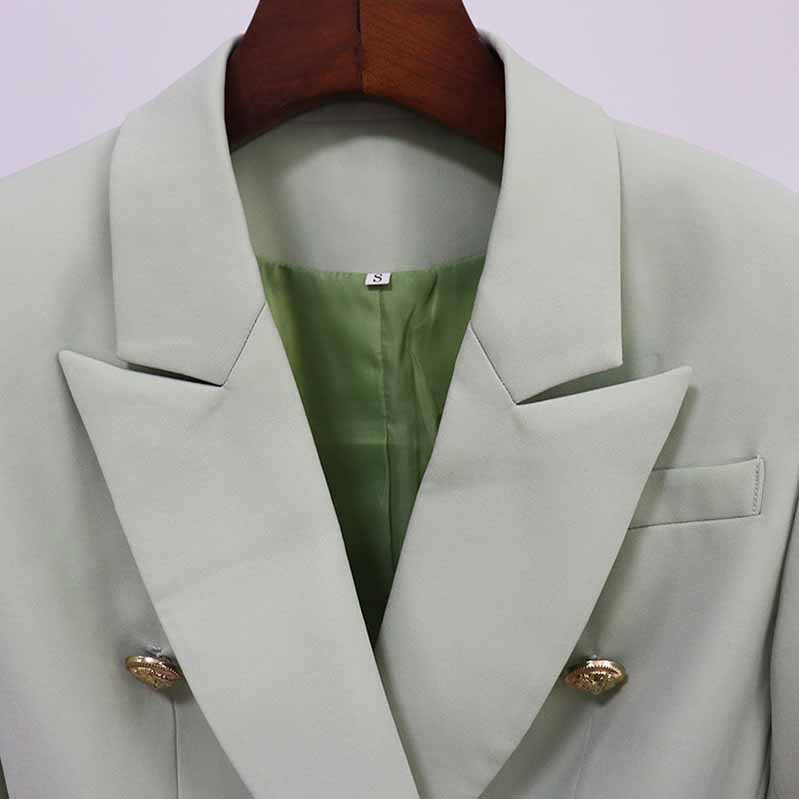 Women Coats Pistachio Green Jacket Long Sleeves Blazer Breasted Coat