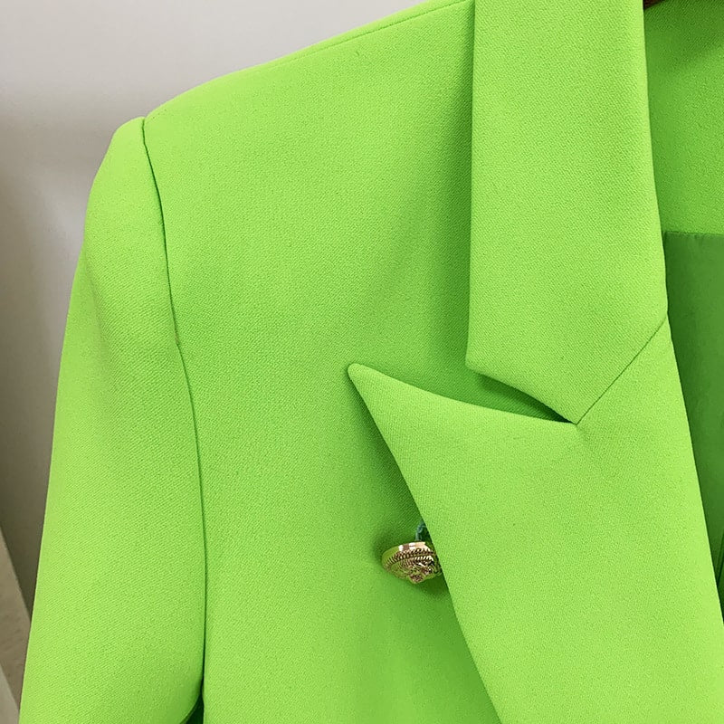 Women's Fitted Silver Lion Buttons Fitted Jacket Fluorescent Green Blazer