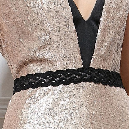 sd-hk Deep V Neck Gold Fishtail Evening Dress Sexy Banquet Dress