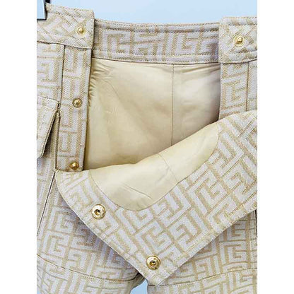 Metal Button Short Blazer & Shorts Suit In Beige