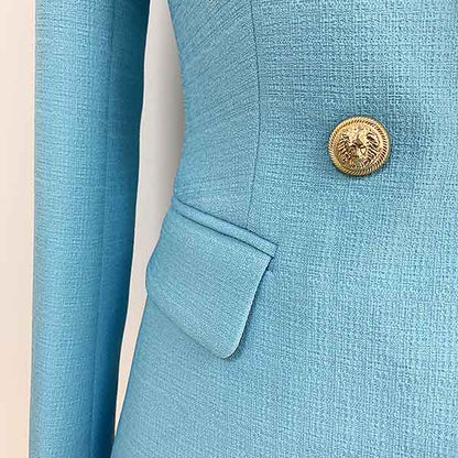 Women's Sky Blue Golden Lion Buttons Fitted Blazer Jacket