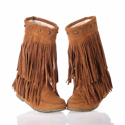 Women's Tassel Bootie Fringe Hidden Wedge Heel Ankle Boots