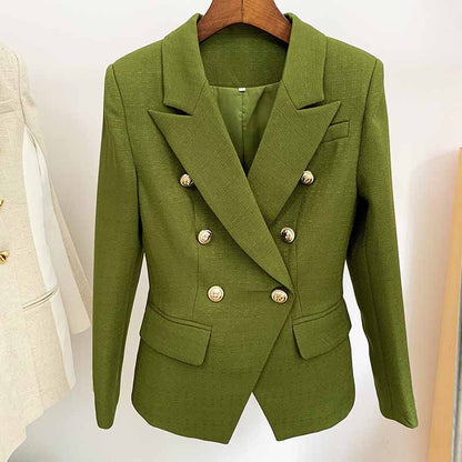 Women's Fitted Gold Lion Buttons Fitted Jacket Fluorescent Green Blazer