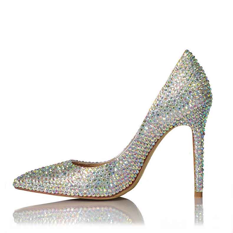 Silver Rhinestone Pointed Toe Stiletto Heels Wedding Heels – SD ...