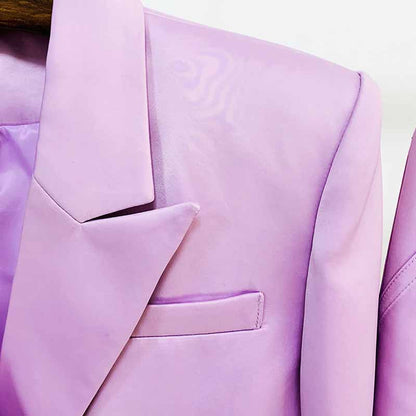 Women Loose fit Purple/Green Blazer + Mini Skirt Suit