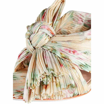 Women Pleated Knot Heeled Sandal with Ankle Strap Summer Bridesmaid Dress Shoes