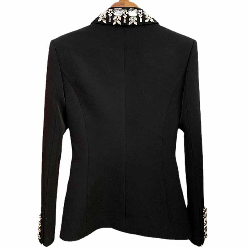 Women's Metal Lion Buttons Studded Fitted Classic Blazer Black