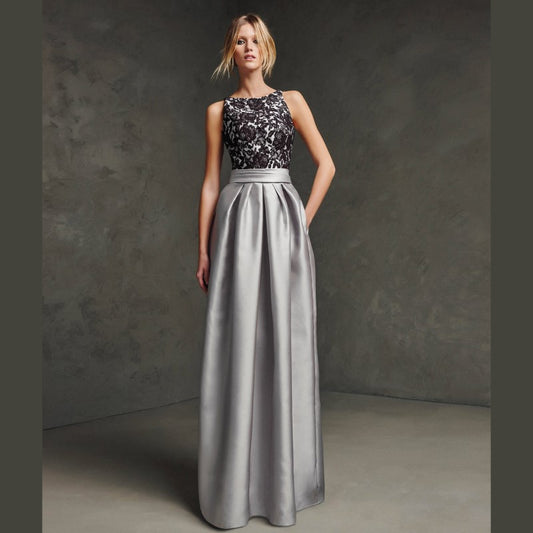 sd-hk Elegant Sleeveless Long Party Gown Grey