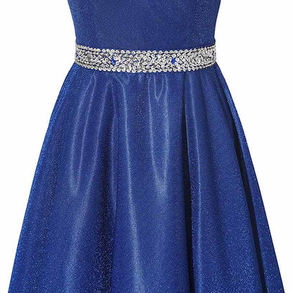 Women Prom Dress Long V-Neck Spaghetti Beaded Belt Formal Evening Ball Gowns