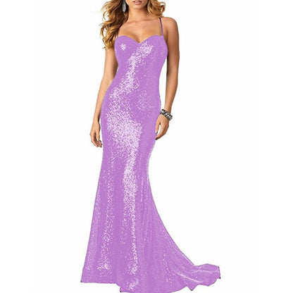 Women Sequin Gown Dress Bodycon Floor-Length Prom Gowns