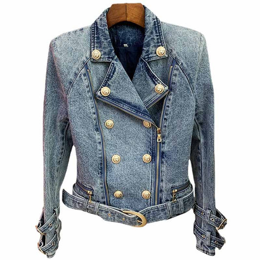 Women Denim Outerwear Blue Jean Denim Jacket Zipper Coats
