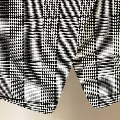 Women's Double Breasted Lion Button Blazer Slim Fitting Plaid Jacket