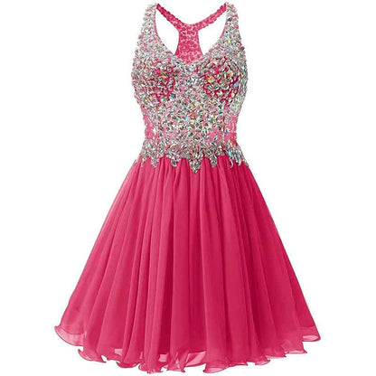 Women's Beaded Chiffon Homecoming Dresses Short Prom Gown Short Cocktail Party Dress
