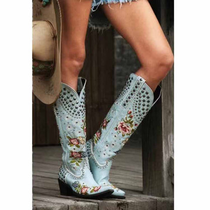 Women Floral Fantasy Cowgirl Embroidery Boots