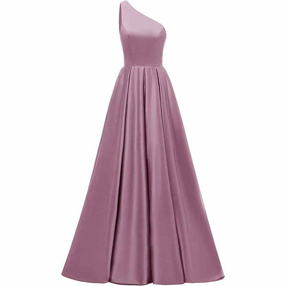 Women's One Shoulder Prom Dress Long Satin Formal Evening Ball Wedding Gowns